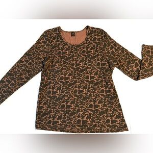 Peruvian Connection Brown and Black Plant Shadows Long Sleeve Scoop Neck Top